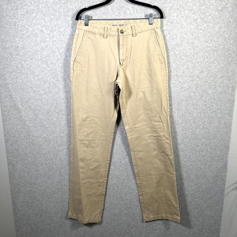 Old Navy Chino Pants Mens 30x36 Beige Ultimate Loose Built In Flex Straight Leg‎